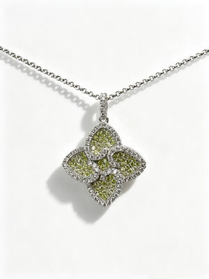 925 Sterling Silver Apple Green White Colorful CZ Setting AAA CZ Dangle Pendant 4 Leaf Shape Symbolizing Prosperity Longevity and Auspiciousness for Elegant Jewelry Collections, Lucky Jewelry Set