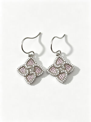 Hot Summer Silver Earrings Sterling CZ Pointy Lucky Four-Leaf Clover Colorful Peach Pink+White CZ Suitable for Casual and Formal Events Dangle Earring Stud Back, Cute Sterling Silver Earrings
