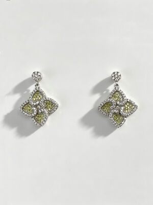 Hot Summer Silver Earrings Sterling CZ Pointy Lucky Four-Leaf Clover Colorful Apple Green +White CZ Suitable for Casual and Formal Events Dangle Earring Stud Back, Cute Sterling Silver Earrings