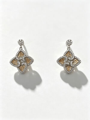 Hot Summer Silver Earrings Sterling CZ Pointy Lucky Four-Leaf Clover Colorful Dark Champagne +White CZ Suitable for Casual and Formal Events Dangle Earring Stud Back, Cute Sterling Silver Earrings
