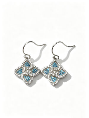 2026 Summer Silver Earrings Sterling CZ Pointy Lucky Four-Leaf Clover Colorful Aquamarine +White CZ Suitable for Casual and Formal Events Dangle Earring Hook, Fashion Sterling Silver Earrings