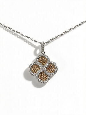 2026 Hot Summer 925 Silver CZ Pendant with Dark Champagne White AAA CZ Stones Lucky Flower-shaped Pendant Jewelry Rhodium Plated for Prosperity Longevity Jewelry