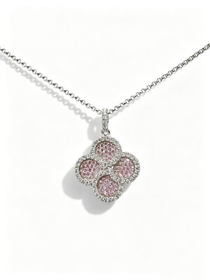 2026 Hot Summer 925 Silver CZ Pendant with Peach Pink White AAA CZ Stones Lucky Flower-shaped Pendant Jewelry Rhodium Plated for Prosperity Longevity Jewelry