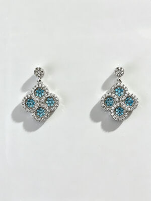 2026 New Hot Summer 925 Silver CZ Earrings Rhodium Plated Hypoallergenic Lucky Flower Circle Design with Aquamarine and White AAA CZ Stones