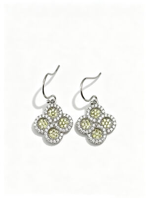 2026 New Hot Summer 925 Silver CZ Earring Wire/Earring Hook with Apple Green and White AAA CZ Stones, Round Lucky Flower Circle Earring Jewelry Rhodium Plated for Classic Look, Apple Green CZ Jewelry