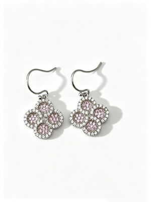 2026 New Hot Summer 925 Silver CZ Earrings Hook with Peach Pink and White AAA CZ Stones, Round Lucky Flower Circle Earring Jewelry Rhodium Plated for Classic Look, Peach Pink CZ Jewelry Collection