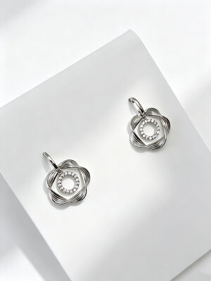 925 Silver White Rhodium CZ Double Circle Dangle Stud Earrings delicate and sparkling cubic zirconia stones set in sterling silver ideal for daily wear and special occasions