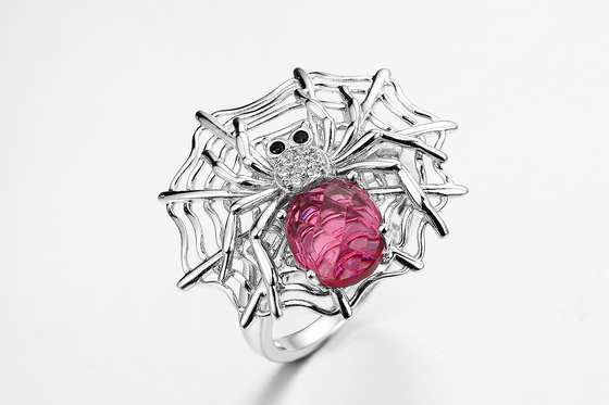 Red Ruby 925 Silver Gemstone Rings Swarovski Sterling Silver Spider Web Ring