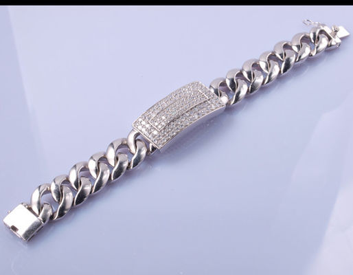 96.25 Grams 925 Silver CZ Bracelet 19cm Matching Magnetic Bracelets For Couples
