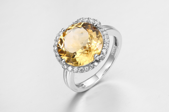 3.7g 925 Silver Gemstone Rings With Citrine Stone PVD Plated