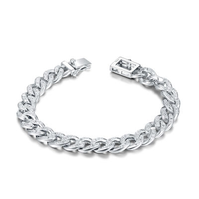 Hooks Ups 925 Silver CZ Bracelet Luxury Mens Cuban Link Bracelet 18.01 Grams
